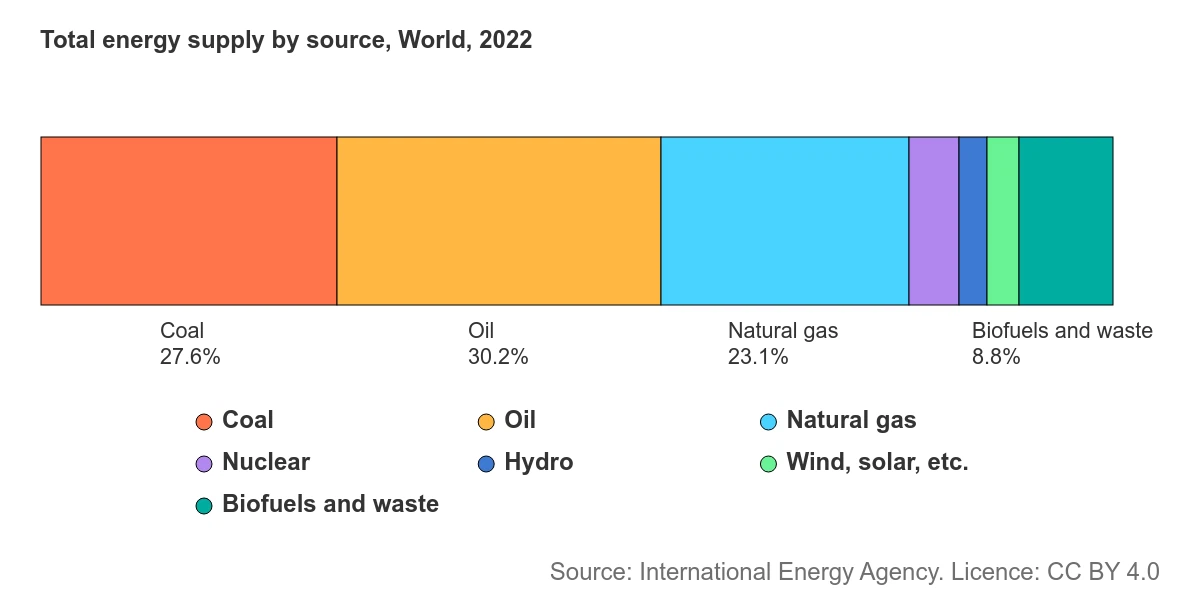 International Energy Agency - Total energy supply by source World 2022